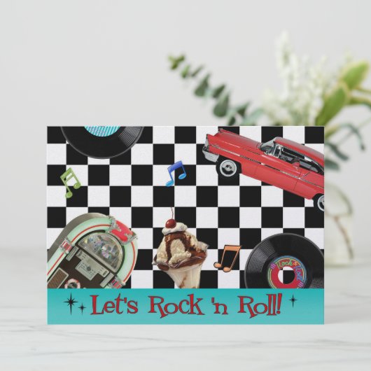 Rock and Roll Einladung (Stehend Vorderseite)
