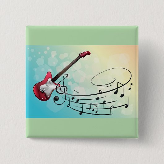 Rock and Roll Electric Guitar Swirling Music Notes Button (Vorderseite)