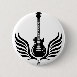 rock and roll electric guitar wings button