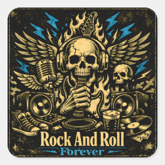 Rock And Roll Forever – Eternal Music Pride Quadratischer Aufkleber