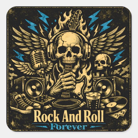 Rock And Roll Forever – Eternal Music Pride Quadratischer Aufkleber (Vorderseite)