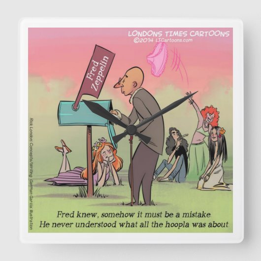 Rock And Roll Fred Funny Quadratische Wanduhr (Vorderseite)