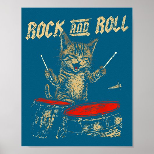 Rock And Roll Funny Cat Playing Drum For Men Women Poster (Vorne)