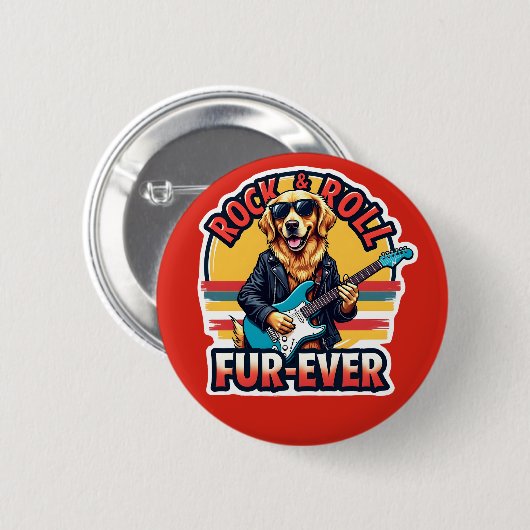 Rock and Roll Fur Ever Golden Retriever Dog Button (Vorne & Hinten)