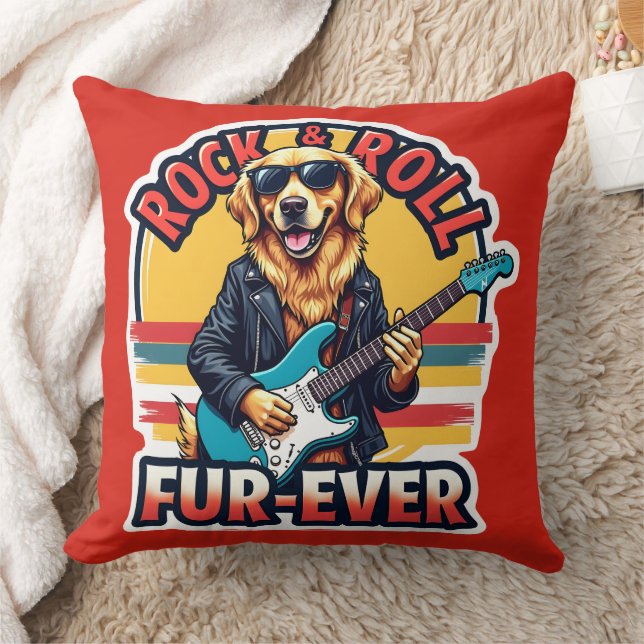 Rock and Roll Fur Ever Golden Retriever Dog Kissen (Decke)