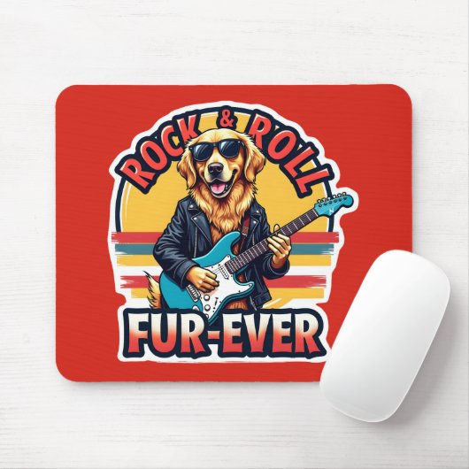 Rock and Roll Fur Ever Golden Retriever Dog Mousepad (Mit Mouse)