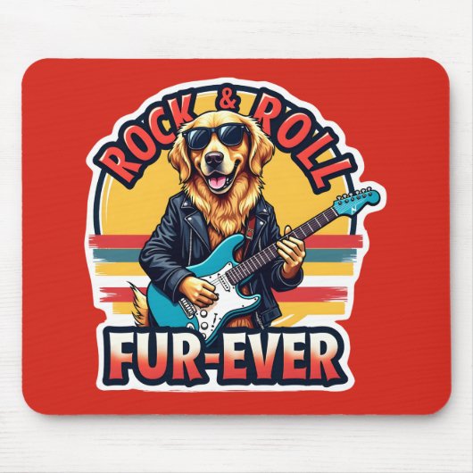 Rock and Roll Fur Ever Golden Retriever Dog Mousepad (Vorne)