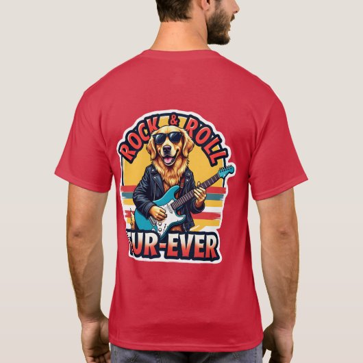 Rock and Roll Fur Ever Golden Retriever Dog T-Shirt (Rückseite)