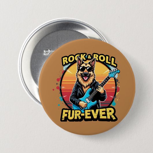 Rock and Roll German Shepherd Retro Sunset Art Button (Vorne & Hinten)