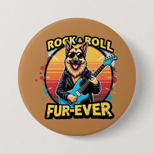 Rock and Roll German Shepherd Retro Sunset Art Button (Vorderseite)
