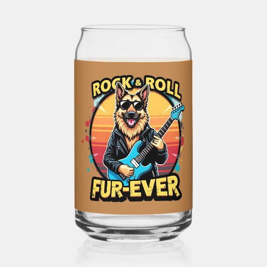 Rock and Roll German Shepherd Retro Sunset Art Dosenglas (Vorderseite)