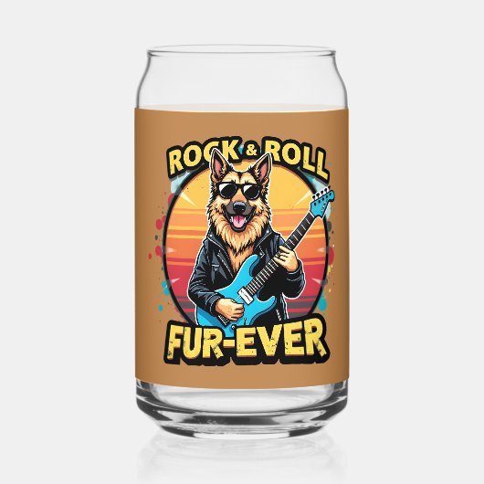 Rock and Roll German Shepherd Retro Sunset Art Dosenglas (Rückseite)