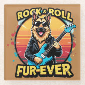 Rock and Roll German Shepherd Retro Sunset Art Glasuntersetzer (Vorderseite)