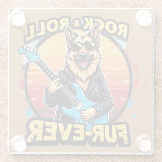 Rock and Roll German Shepherd Retro Sunset Art Glasuntersetzer (Rückseite)