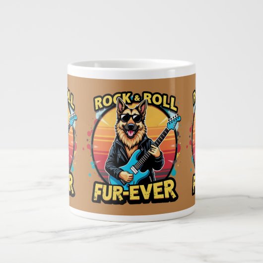 Rock and Roll German Shepherd Retro Sunset Art Jumbo-Tasse (Vorderseite)