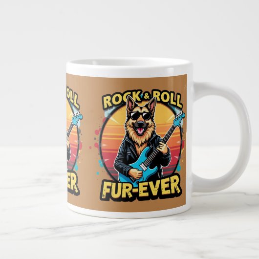 Rock and Roll German Shepherd Retro Sunset Art Jumbo-Tasse (Rechts)