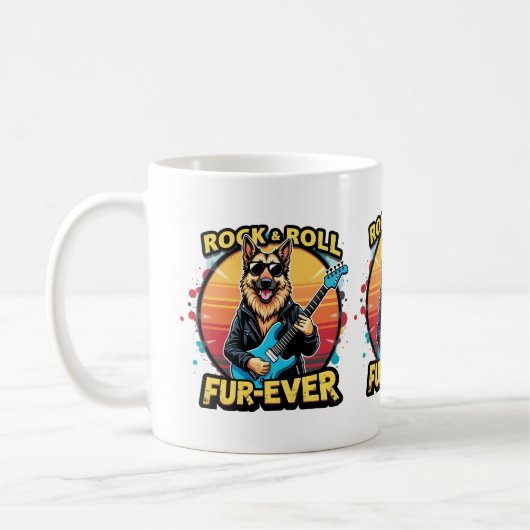 Rock and Roll German Shepherd Retro Sunset Art Kaffeetasse (Links)