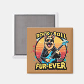 Rock and Roll German Shepherd Retro Sunset Art Magnet (Vorderseite/Rückseite)