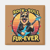 Rock and Roll German Shepherd Retro Sunset Art Magnet (Vorne)