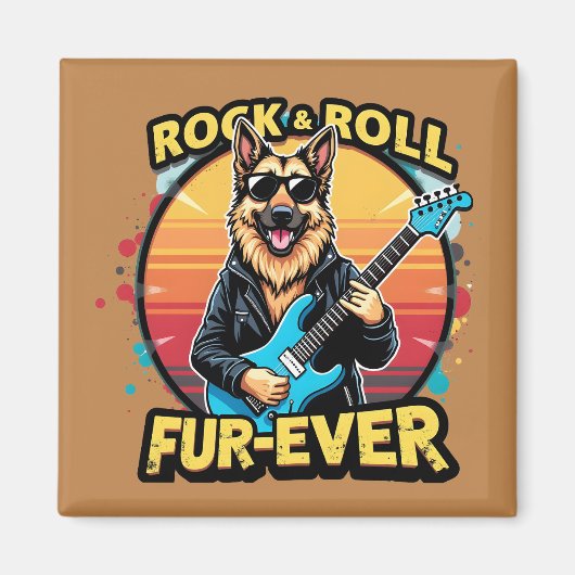 Rock and Roll German Shepherd Retro Sunset Art Magnet (Vorne)