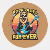 Rock and Roll German Shepherd Retro Sunset Art Runder Aufkleber (Vorderseite)