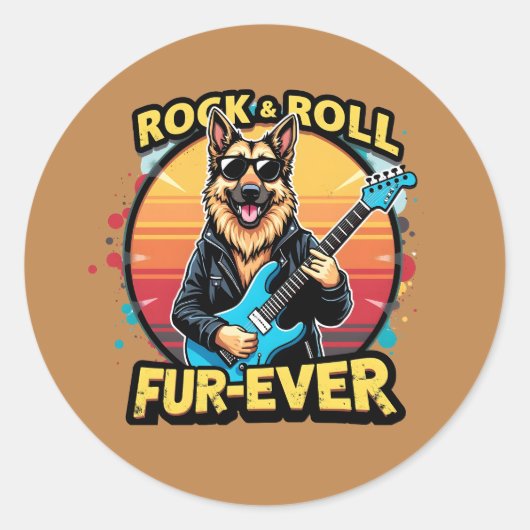 Rock and Roll German Shepherd Retro Sunset Art Runder Aufkleber (Vorderseite)