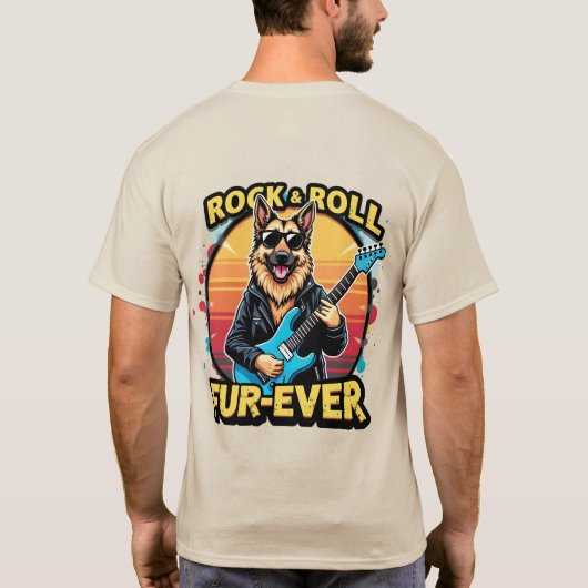 Rock and Roll German Shepherd Retro Sunset Art T-Shirt (Rückseite)
