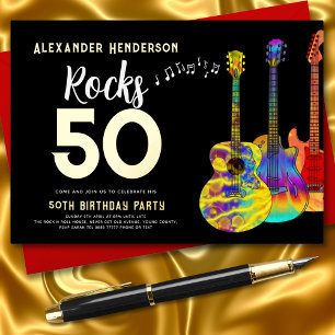 Rock-and-Roll-Gitarre 50. Geburtstag Gold Folieneinladung