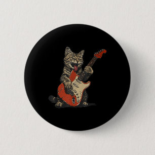 Rock and Roll Gitarre Cat Vintag Rock Gitarrist Ca Button