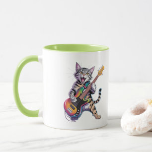 Rock And Roll Gitarre spielende Katze Tasse
