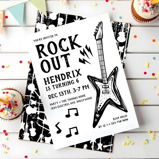 Rock-and-Roll-Gitarren-Geburtstag Einladung