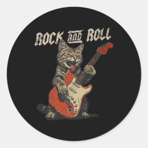 Rock-and-Roll-Gitarrenkatze Vintage-Rock-Gitarrist Runder Aufkleber