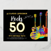 Rock and Roll Guitar 50. Geburtstag Gold Folieneinladung (Vorderseite)