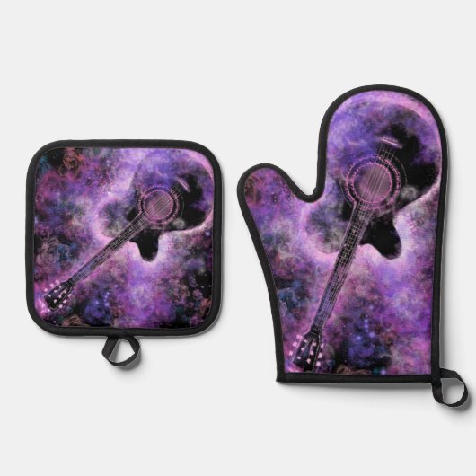 Rock and Roll Guitar Oven Mitt & Pot Holder Set (Vorderseite)