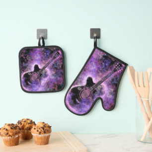Rock and Roll Guitar Oven Mitt & Pot Holder Set