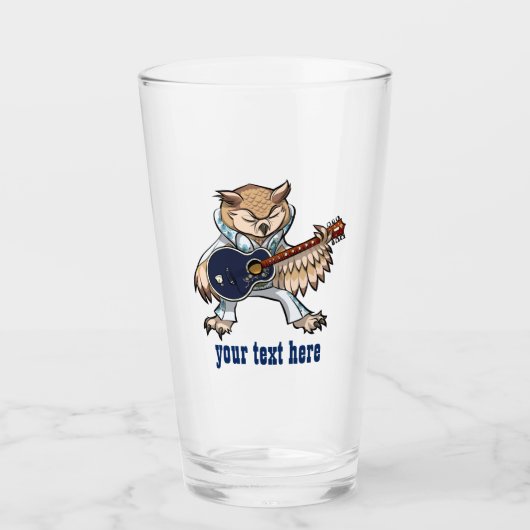 Rock and Roll Guitar Owl in Jumpsuit Cartoon Glas (Vorderseite)
