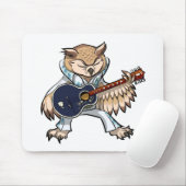 Rock and Roll Guitar Owl in Jumpsuit Cartoon Mousepad (Mit Mouse)
