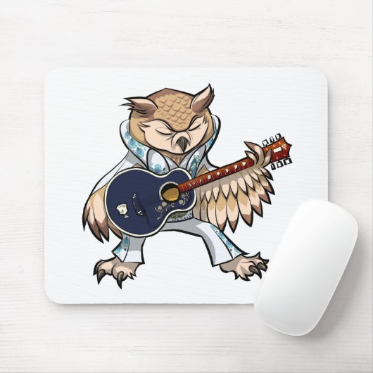Rock and Roll Guitar Owl in Jumpsuit Cartoon Mousepad (Mit Mouse)
