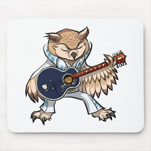 Rock and Roll Guitar Owl in Jumpsuit Cartoon Mousepad (Vorne)