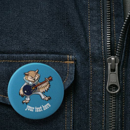 Rock and Roll Guitar Owl - Jumpsuit Cartoon Button