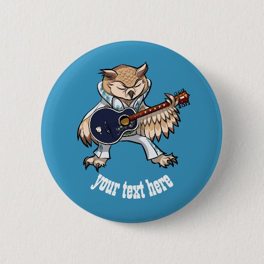 Rock and Roll Guitar Owl - Jumpsuit Cartoon Button (Vorderseite)