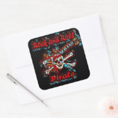 Rock and Roll Guitar Pirate Skull Quadratischer Aufkleber (Umschlag)