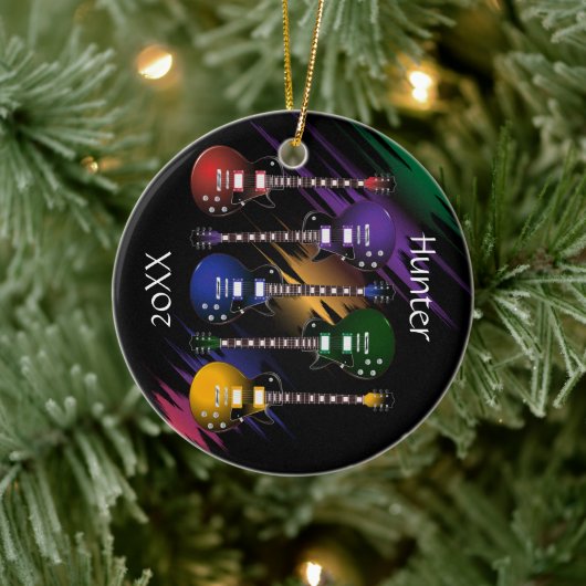 Rock and Roll Guitar Sound Wave Keramik Ornament (Baum)