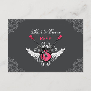 Rock and Roll Hochzeit Fuchsia Grau RSVP Karte