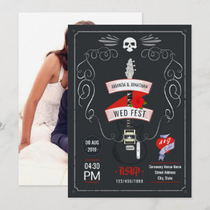 Rock-and-Roll-Hochzeit Kreidetafel-Foto-Einladung Einladung