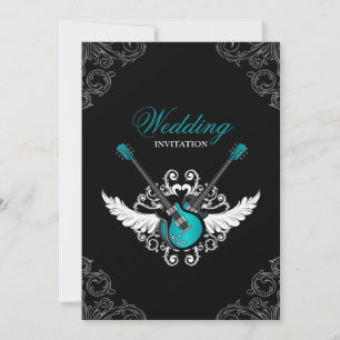 Rock and Roll Hochzeit Teal Schwarz Einladung