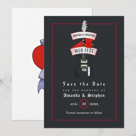 Rock and Roll Hochzeitsmonogramm Save The Date (Vorne/Hinten)