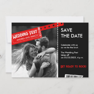 Rock and Roll Hochzeitsticket Konzert Save-the-Dat Save The Date