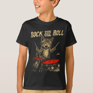 Rock And Roll Lustige Katze spielt Schlagzeug für T-Shirt