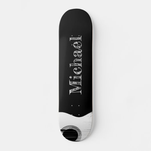 Rock and Roll Monogram Black and White Guitar Skateboard (Vorderseite)